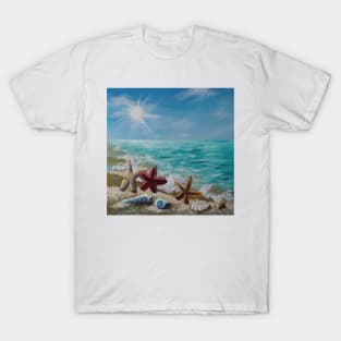 Tropical Summer Turquoise Ocean Waves Sandy Beach Seashells T-Shirt